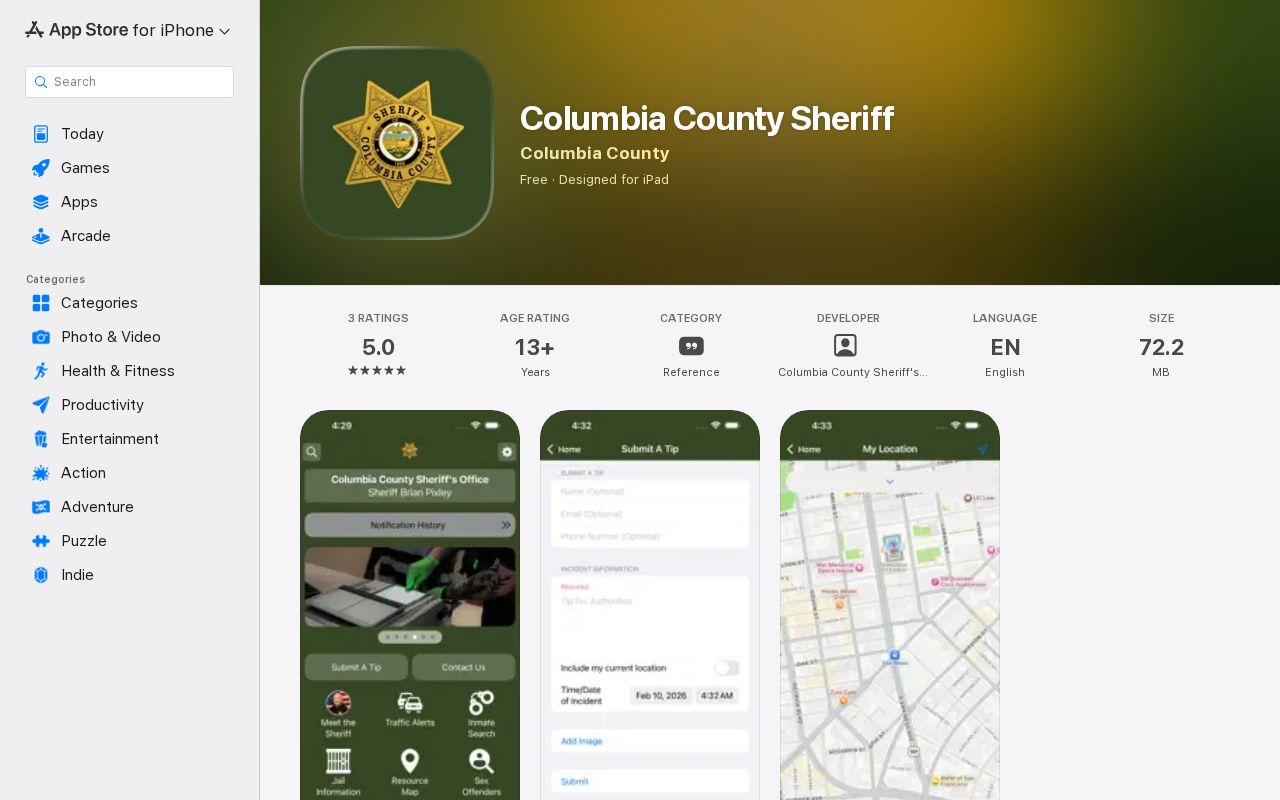 Columbia County Sheriff app information for arrest news and alerts