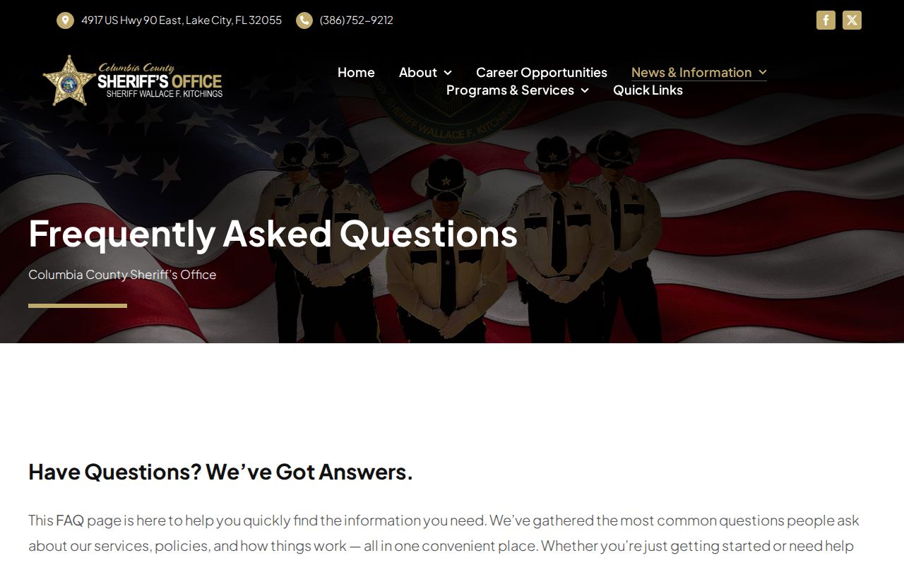 Columbia County Sheriff records request and booking record options