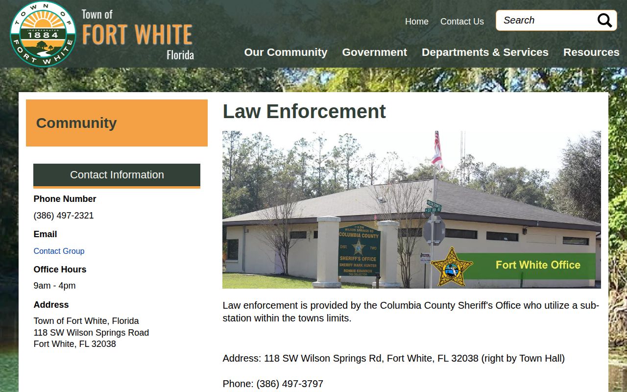 Fort White sheriff law enforcement and arrest records contacts in Columbia County